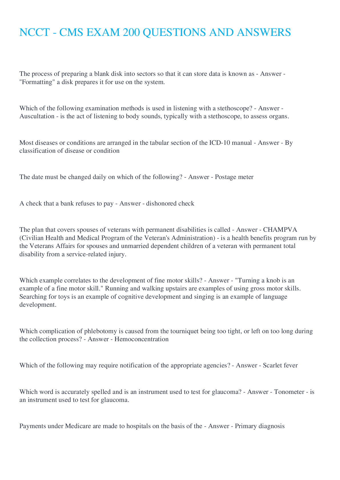 Preview image for NCCT - CMS EXAM 200 QUESTIONS AND ANSWERS  2022/2023